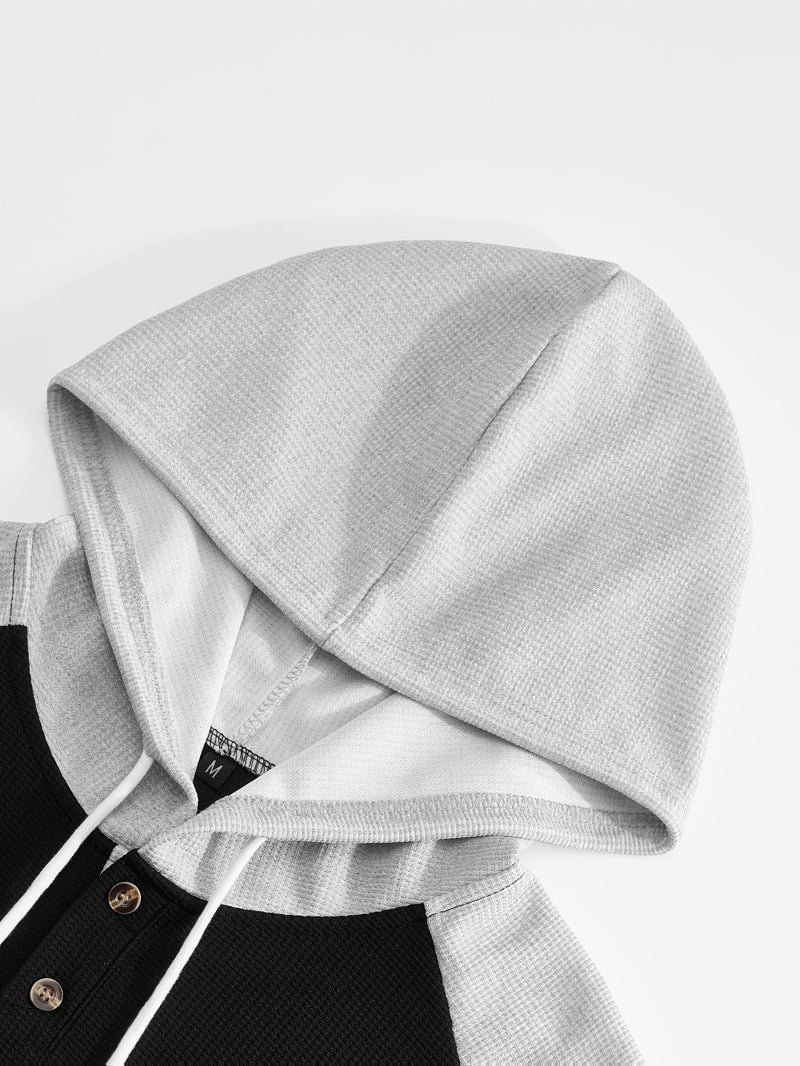 Men's Waffle 2pcs Hooded Sweatshirt Set Top Color Block.