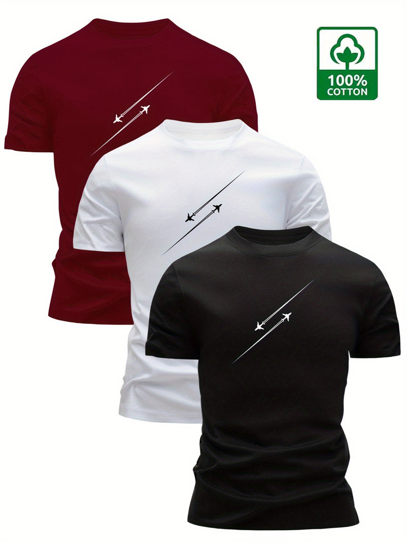 3pcs Men’s Cotton T-Shirts, Casual Fashion Top.