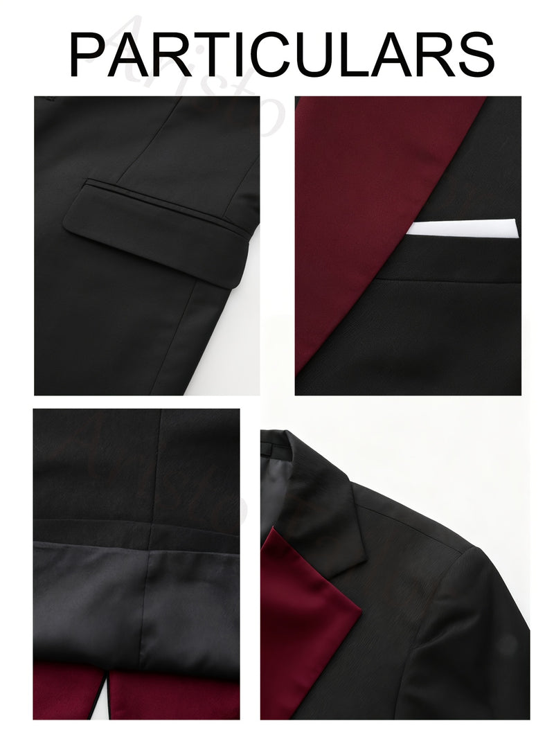 Men's 3pcs Suit Set, Blazer + Vest + Trousers.