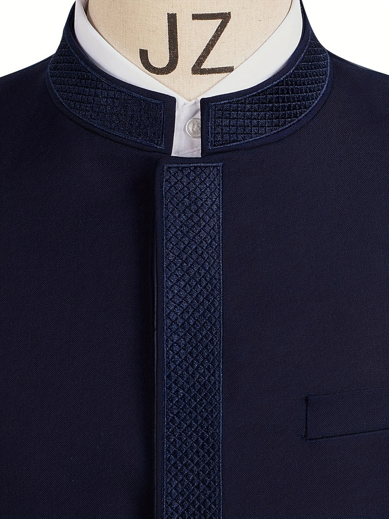 2pcs Men's Casual Zhongshan Suit with Stand Collar.