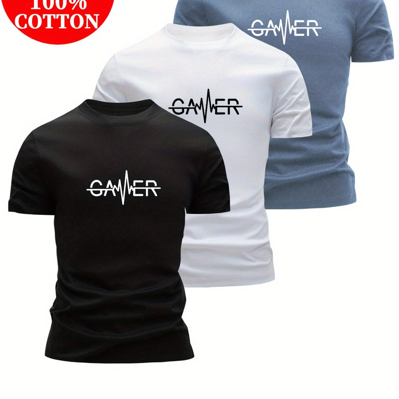 Set of 3 100% T-Shirts Featuring Letter Prints.