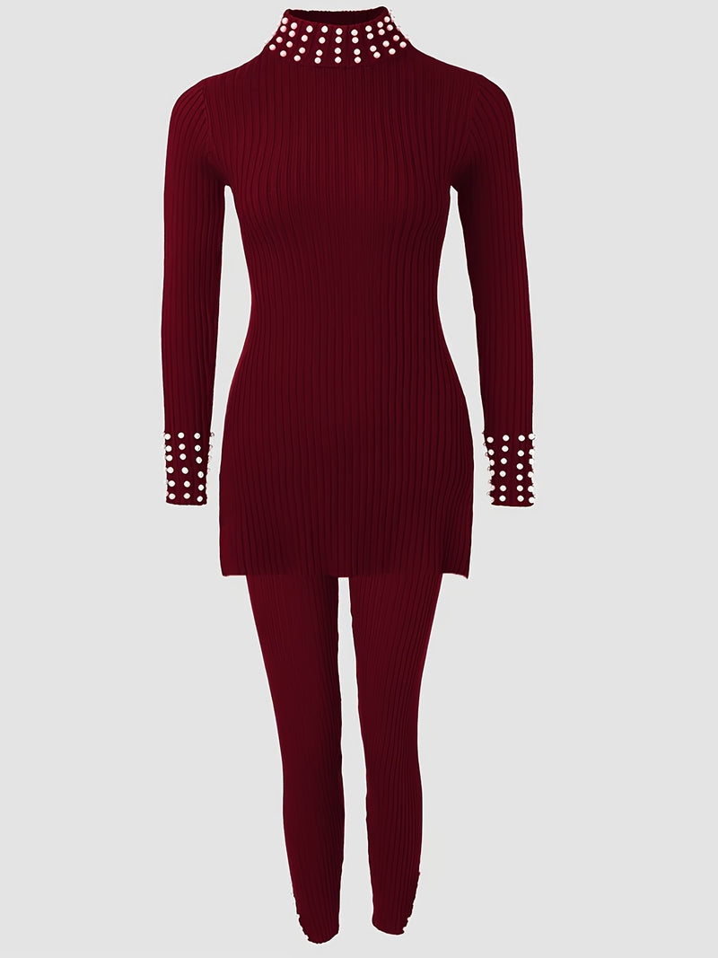 Elegant Women's Split-Top And Long Pants Outfit.