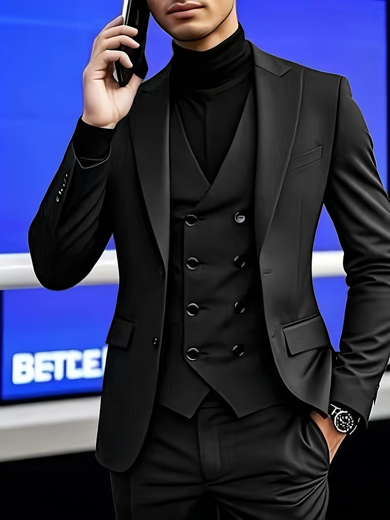 A Premium Three-Piece Suit for Men, Including a Large-Sized Suit Set, Trousers.