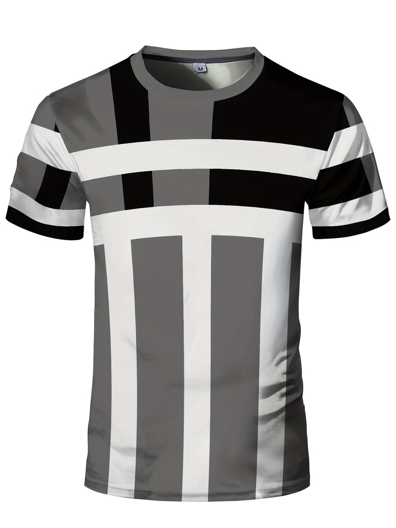 This Men'S Sports Fashion Short-Sleeve T-Shirt Has a Geometric Print.
