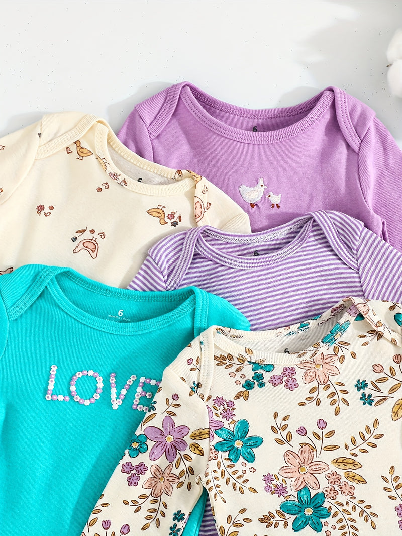 Children's Cartoon Animal Versatile Long-Sleeve Romper 5pcs Set.