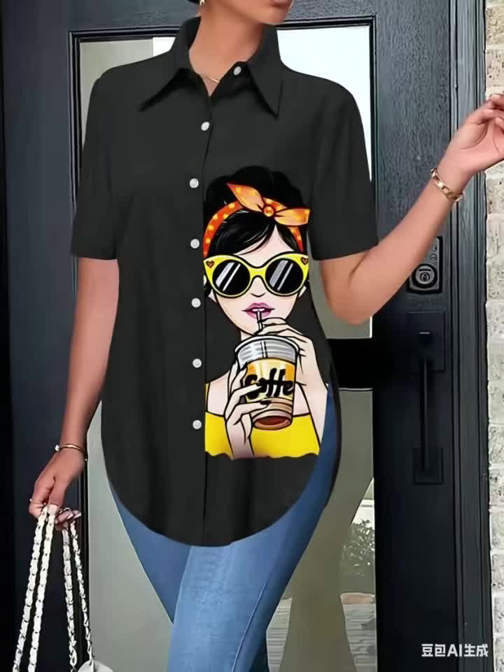 Women’s Beautiful Blouse with Lady and Beauty Pattern Print.