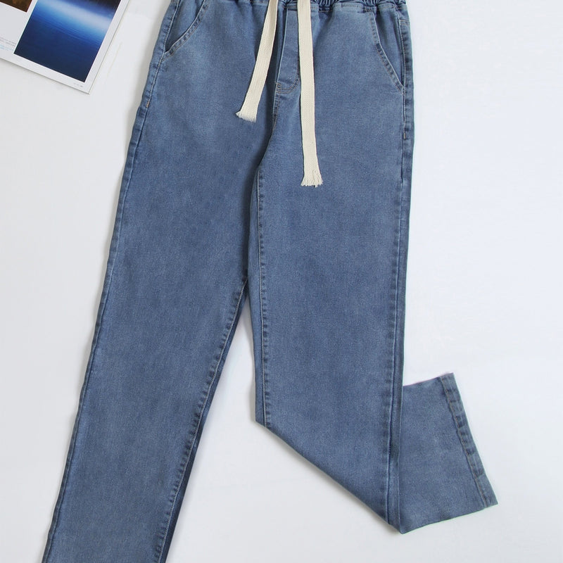Women’s Unisex Vintage Blue Jeans, Black-Gray Long Pants.