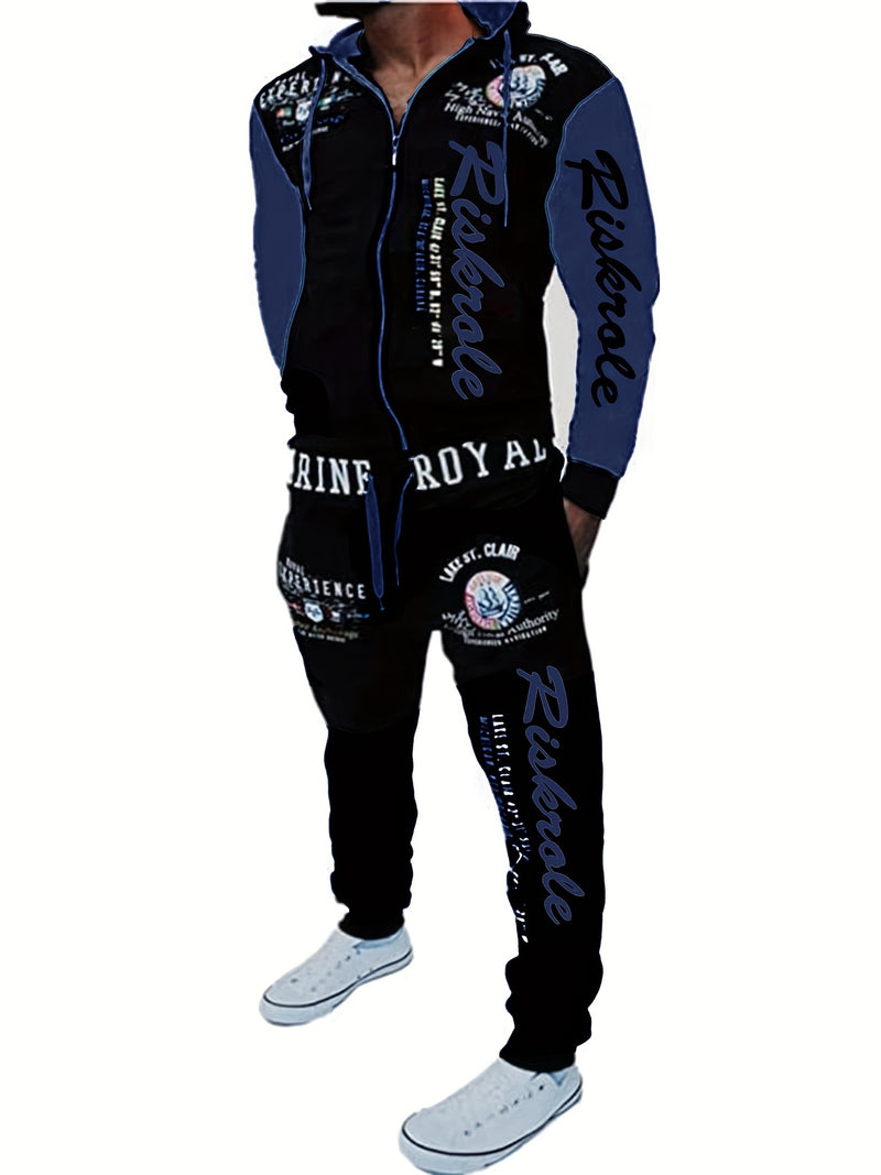 Men's Hooded Letter Print Hoodie Sports Running 2pcs Hoodie Casual Suit.