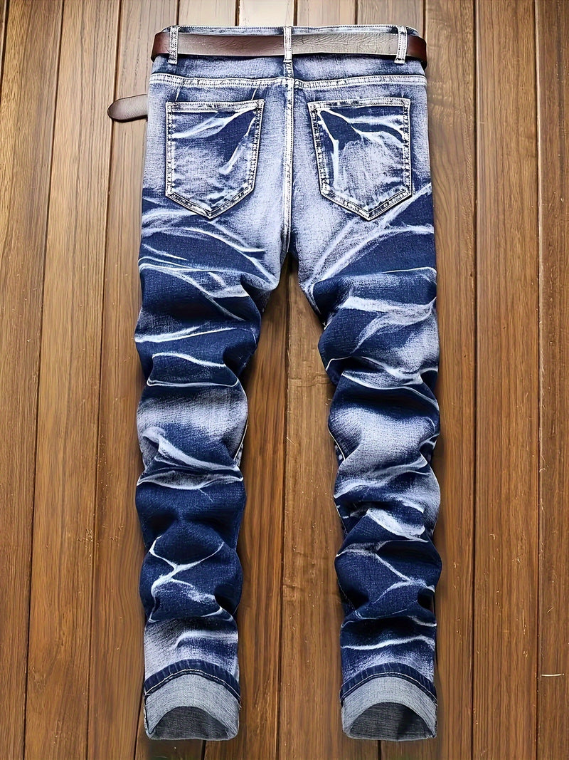 Men's Streetwear Brand Motorcycle Jeans with a Unique Wrinkled Design.