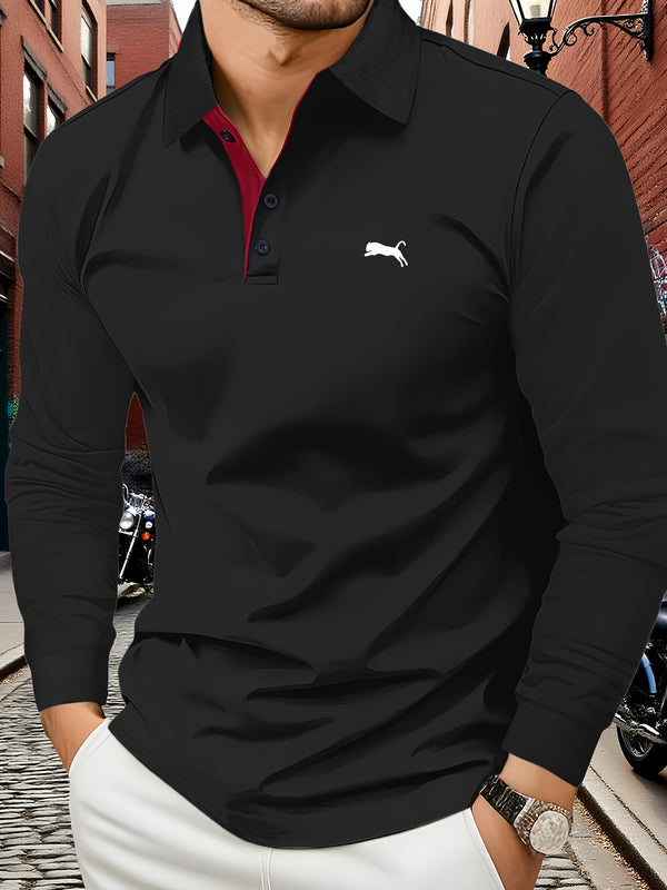 Men's Outdoor Golf and Equestrian Lapel Polo Shirt, Long Sleeve.