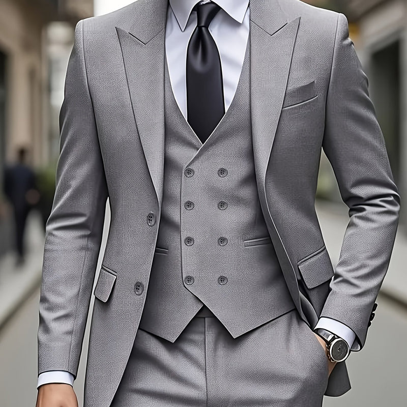 Men's Classic One-Button Suit - 3pcs Suit.