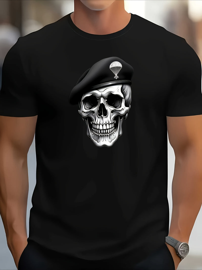Men's Military Skull Paratrooper Hat Graphic T-Shirt.