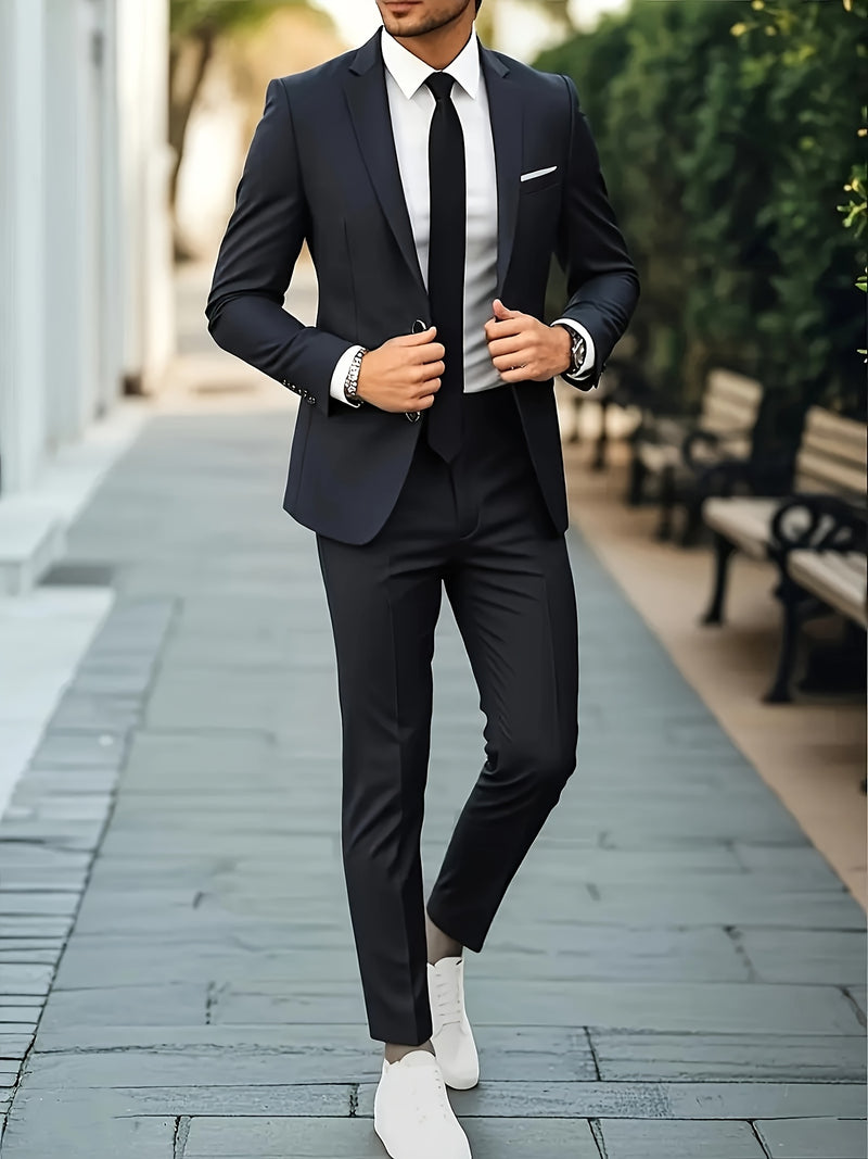Men's Business Solid Color Classic Elegant Two-Piece Suit.