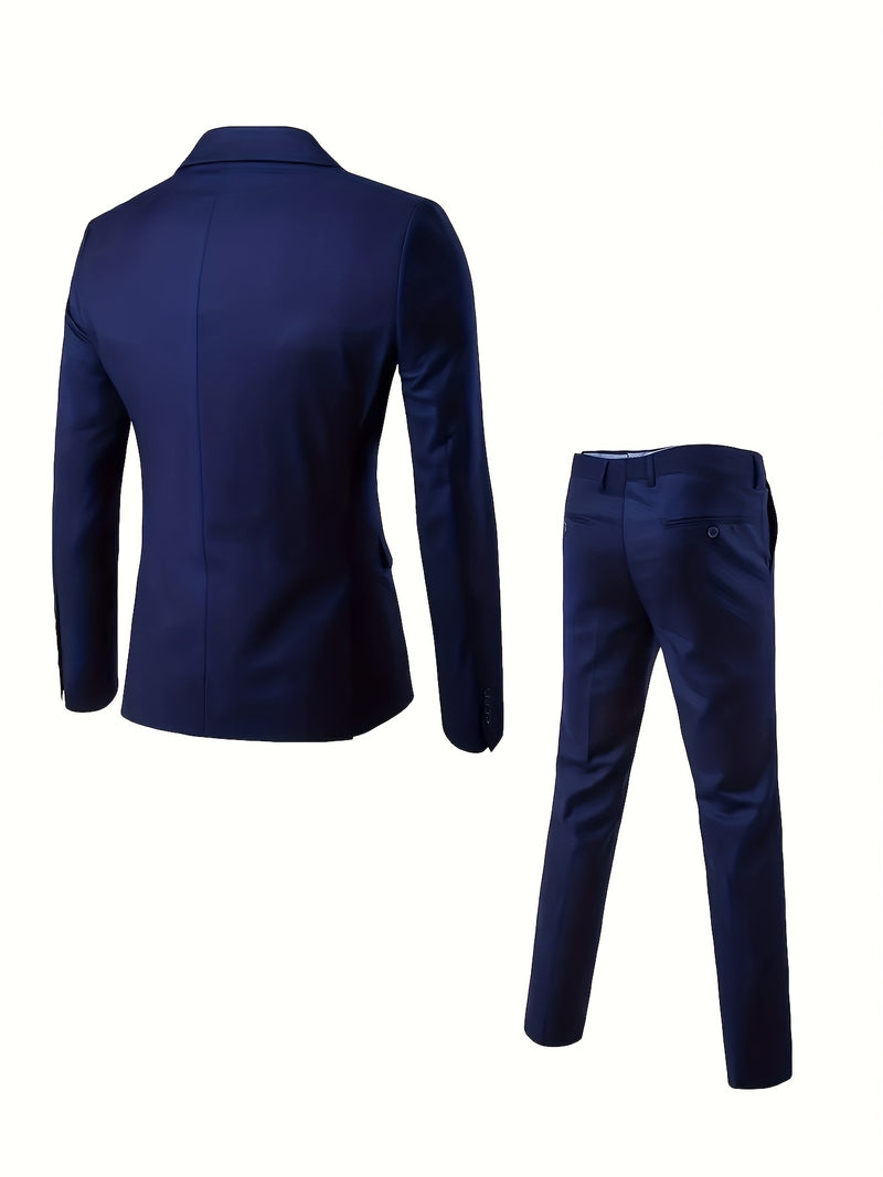 Men's 2pcs Suit Set, Blazer + Trousers, Stylish and Elegant Attire.