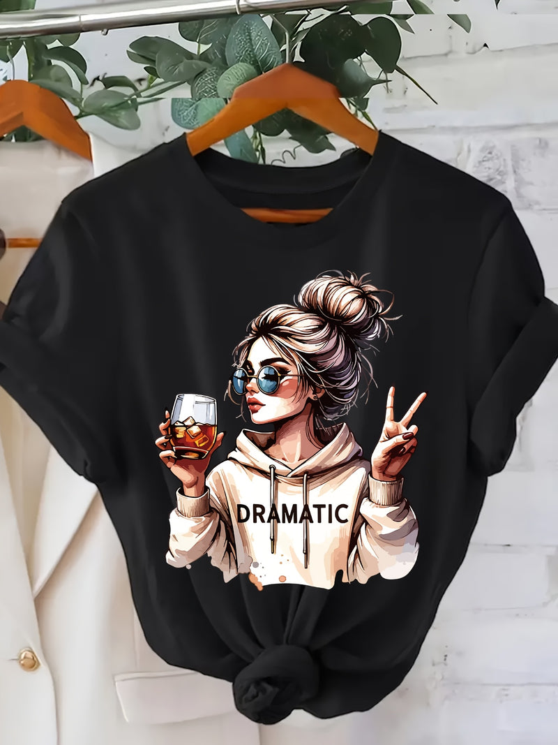 Women's Fashion Print Round-Neck Short-Sleeve T-Shirt.