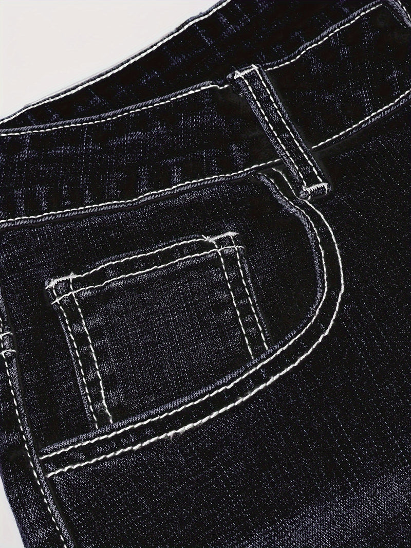 Men's Slim-Fit Stretch Denim Jeans in Dark Blue, Suitable for All Seasons.