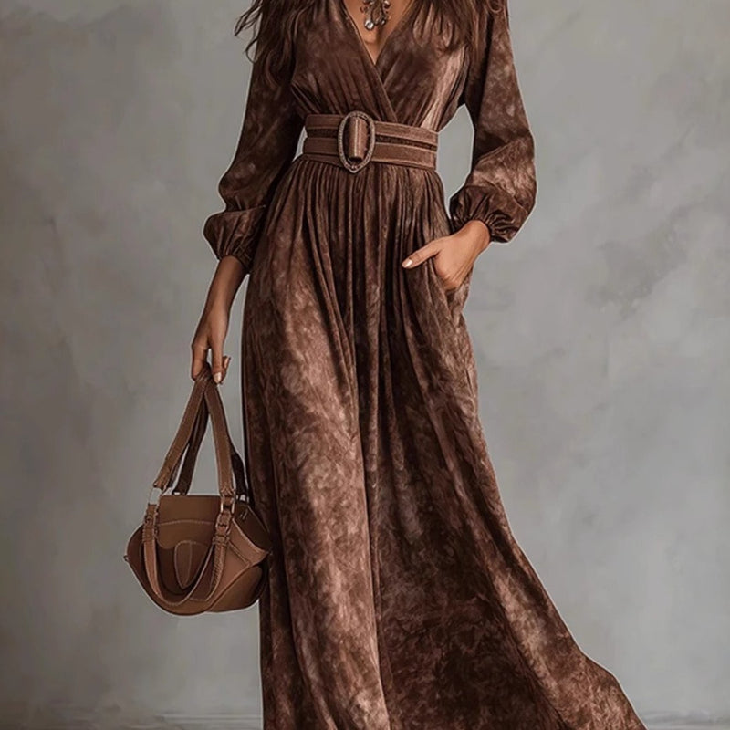 Women's Clothing, French Style, Temperament V-neck Long-sleeved Waist.