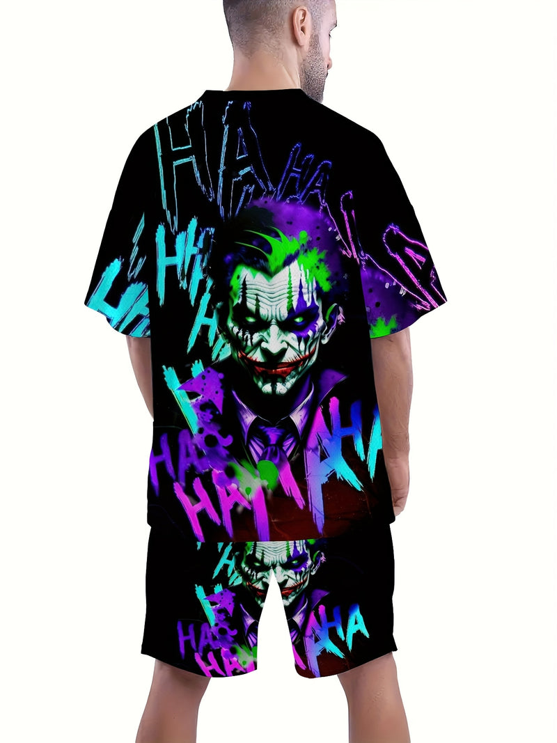 Digital printed clown summer pattern print Men's casual two-piece set.
