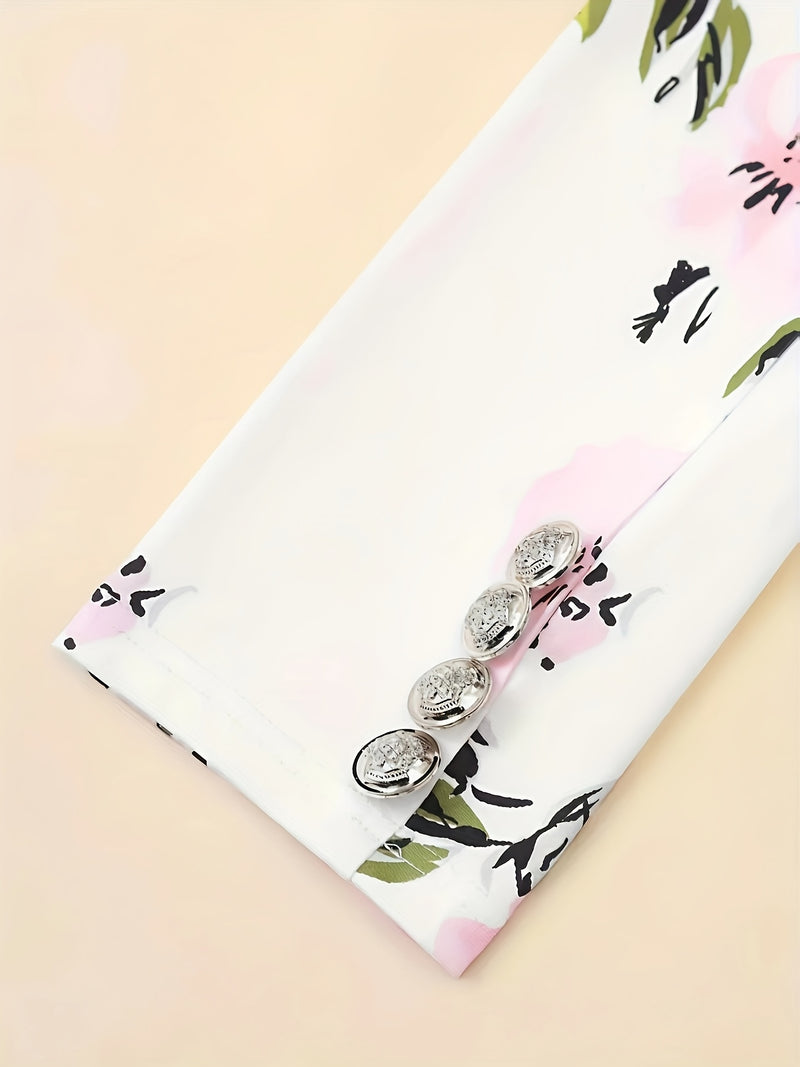 Women's Elegant Floral Print Blazer & Skirt Set.