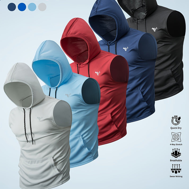 Five-Pack Summer Solid Color Men's Hooded Sweatshirts with Pockets.