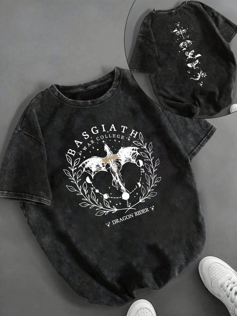 Women’s T-shirt Black with White Dragon & Wings Graphic.