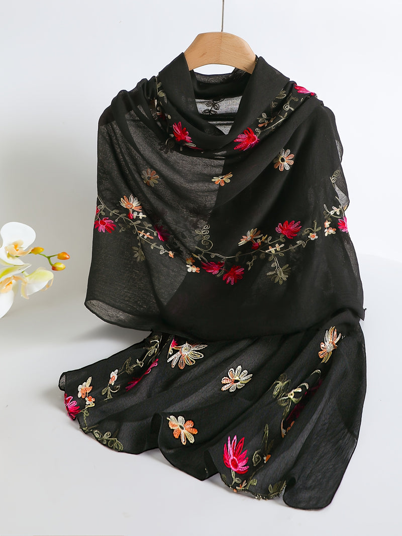 Women's Floral Embroidered Scarf Shawl.