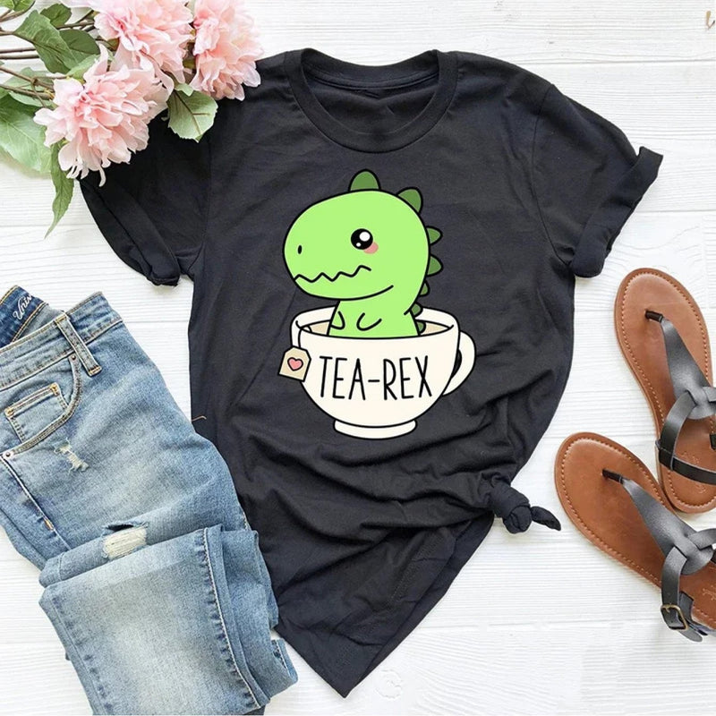 Women’s Funny Cartoon Dinosaur T-Shirt.
