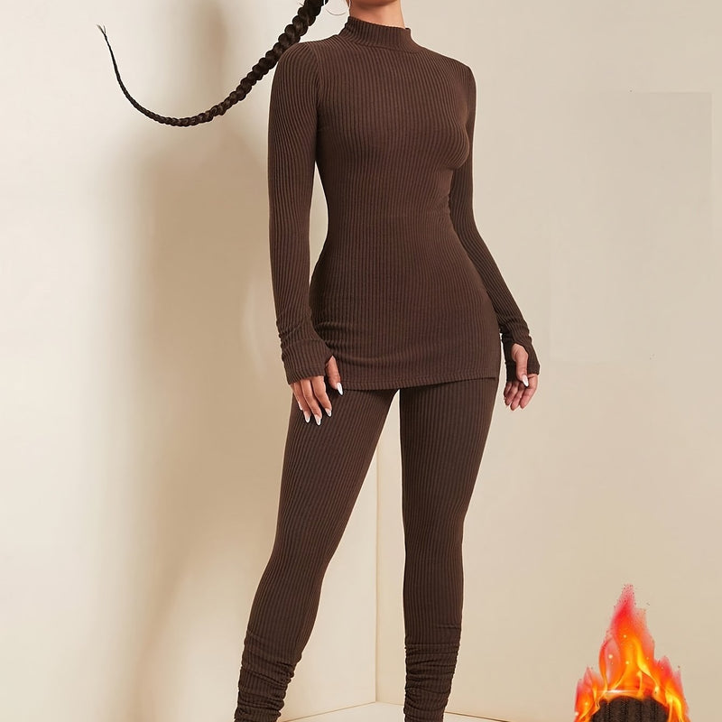 Women’s Fashion Casual Solid Color Stand Collar Long Sleeve and Pants Set.