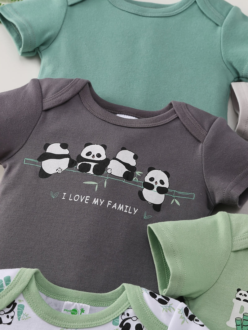 5pcs Set Boys Panda Print Onesies.