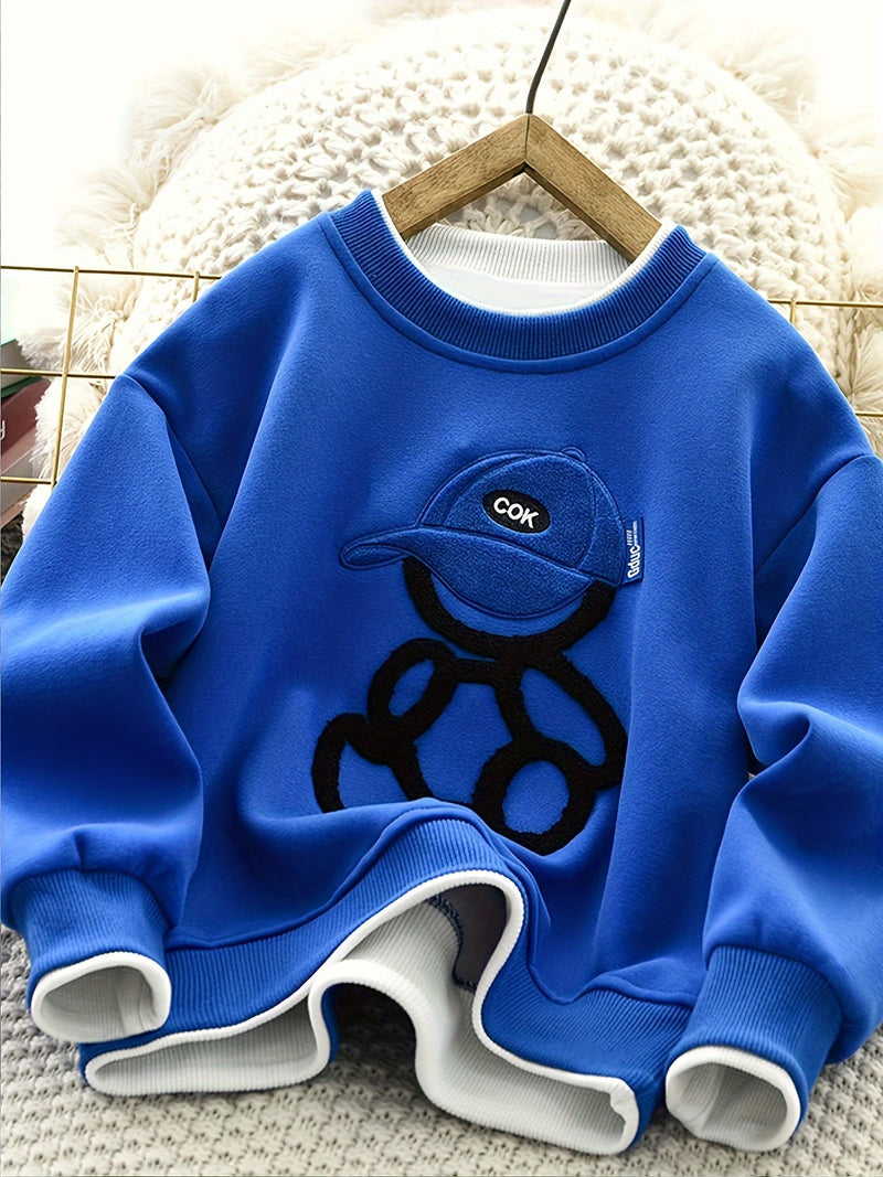 A Trendy Round-Neck Sweatshirt for Boys with a Faux Two-Piece Design.