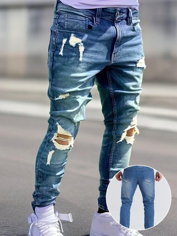 Men's Skinny Jeans with Distressed Knee holes.