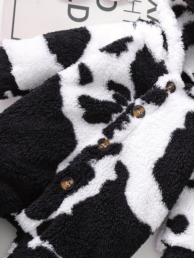 2pcs Boys Winter Warm Plush Hooded Jumpsuit & Snowsuit Set.