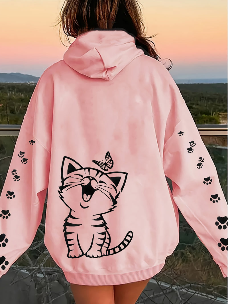 Women’s Kitten Butterfly Cat Paw Print Hoodie.