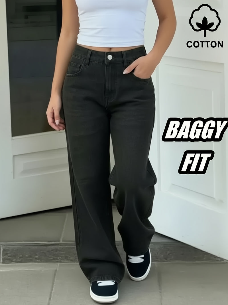 Women’s High-Waisted Wide-Leg Jeans in Vintage Blue.