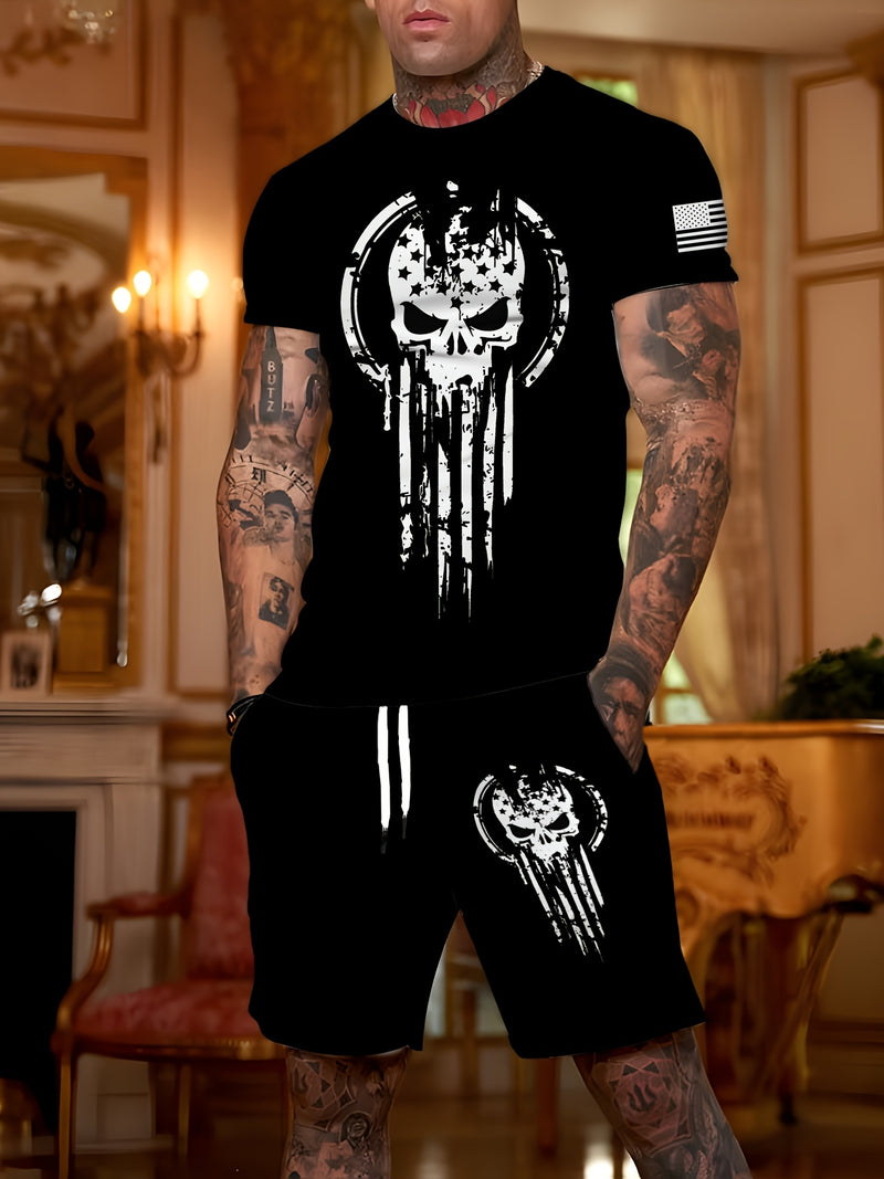 2pcs Men's Casual Fashion Set, Round Neck Short Sleeve T-Shirt.