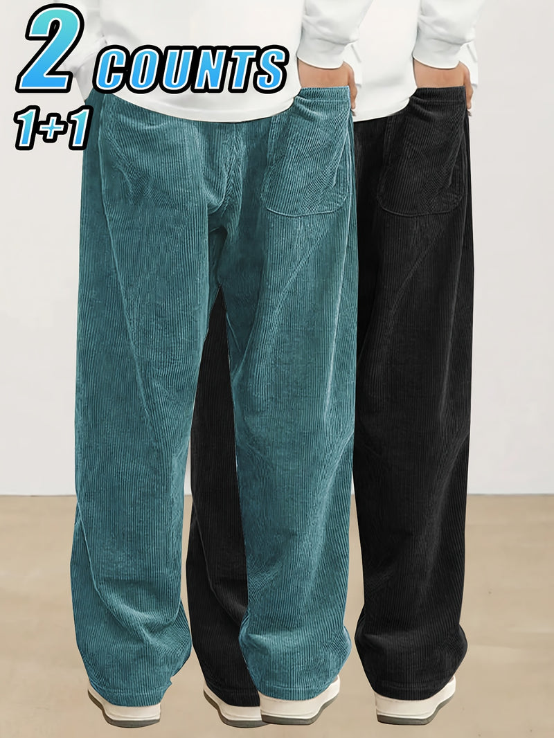 2pcs Set of Lightweight Breathable Corduroy Trousers for Men.