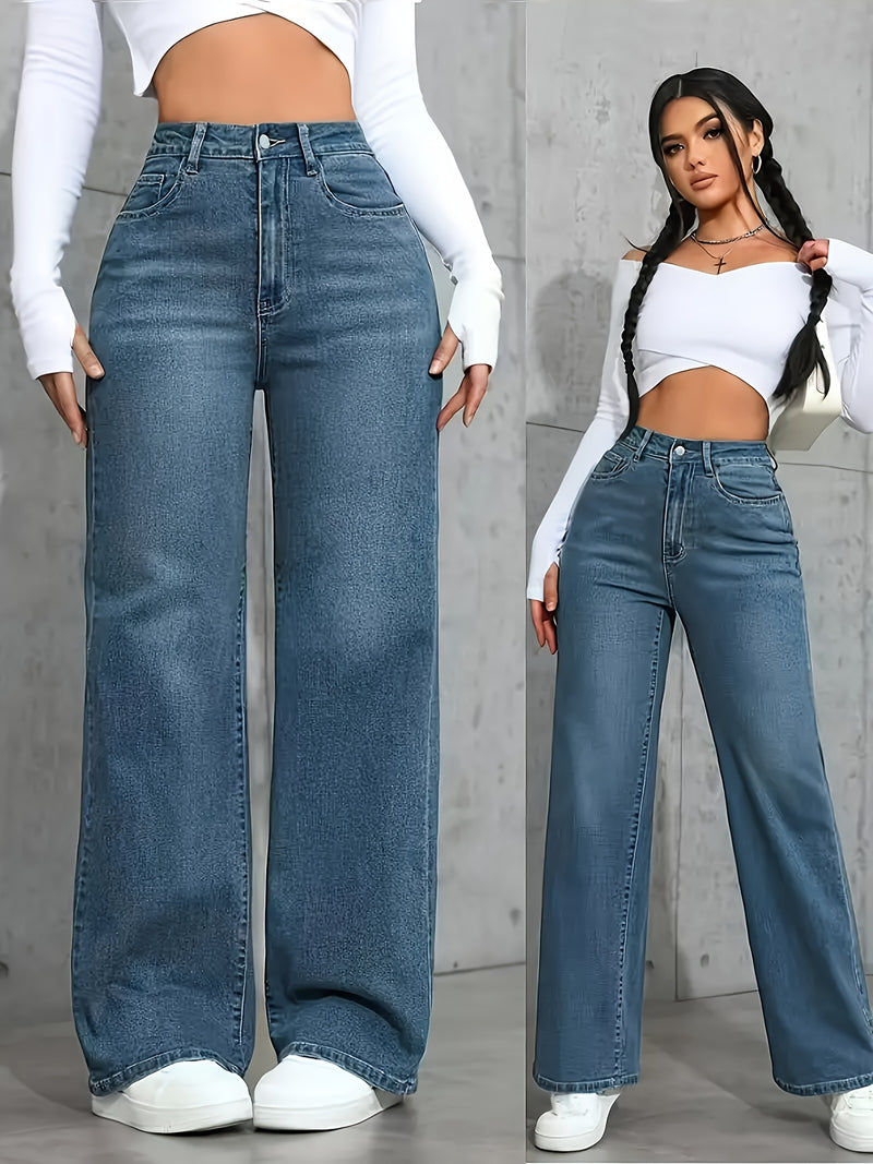 Women’s High-Waisted Wide-Leg Jeans in Vintage Blue.