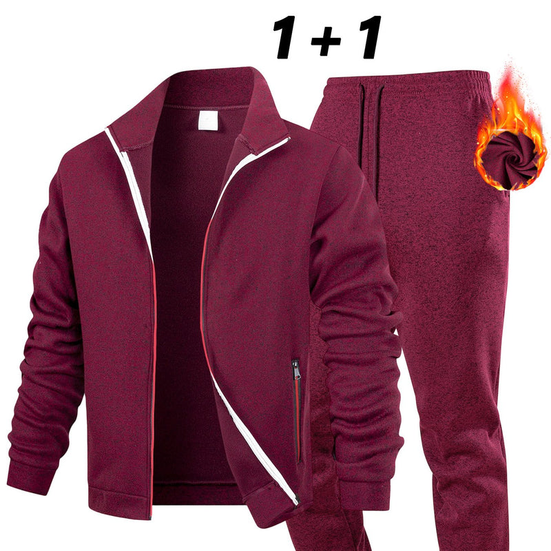 2pcs Set - Men'S Casual Stand-Collar Jacket And Sports Pants Outfit.