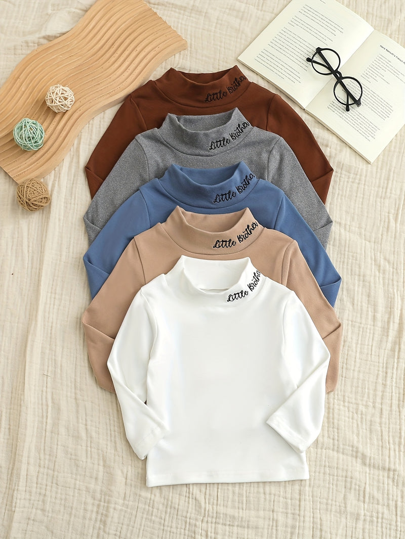 New Spring And Autumn High-Neck Embroidered Base Shirt for Baby Boys.