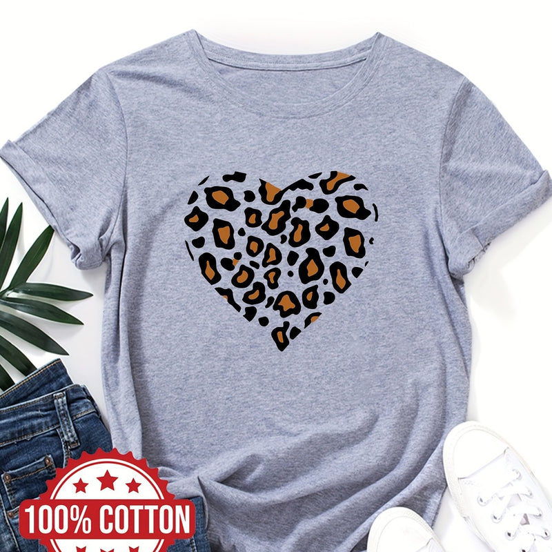 Women's "Leopard-print Heart" Graphic Print T-Shirt.