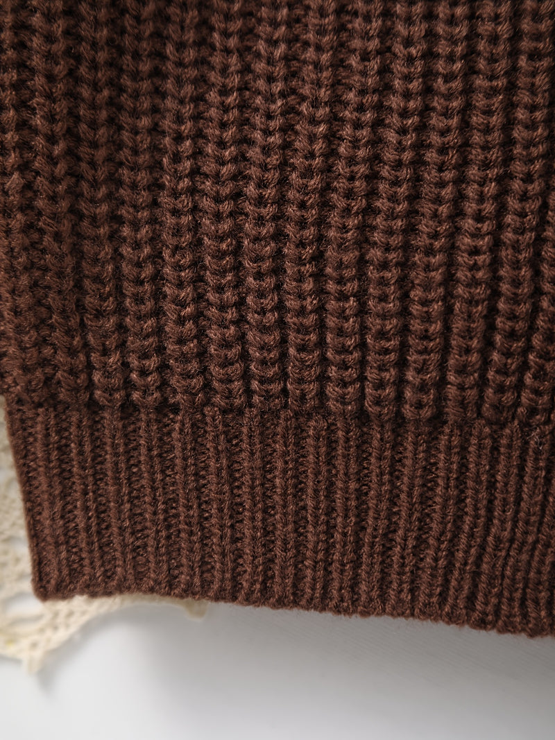 Baby Retro Tricolor Color Blocking Knitted Cardigan.