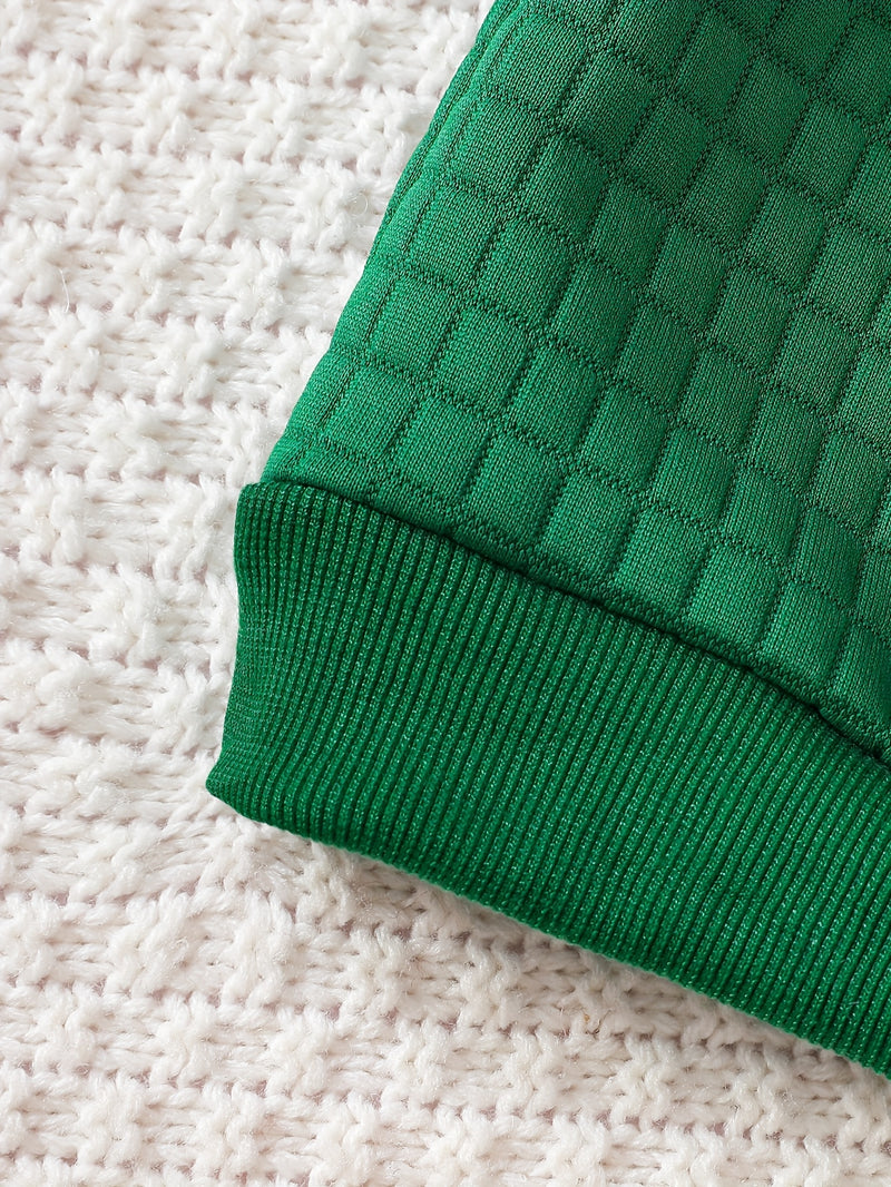 3pcs Set Boys Long Sleeve Sweatshirt, Textured Bubble Plaid Sweatshirt.