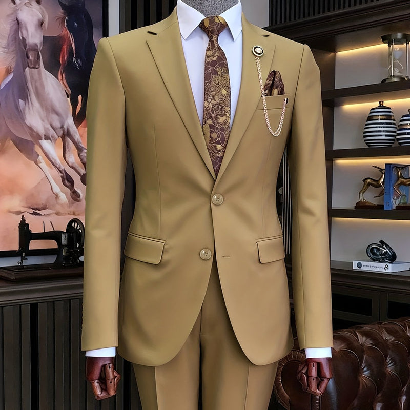 A Men'S Two-Piece Suit Featuring a Easy And Stylish Design.