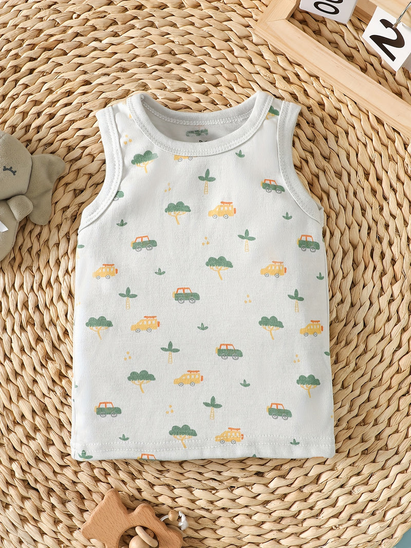 3pcs Spring/summer Newborn Baby Boy Sleeveless T-shirt Set.
