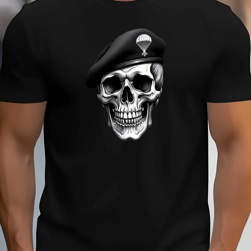 Men's Military Skull Paratrooper Hat Graphic T-Shirt.