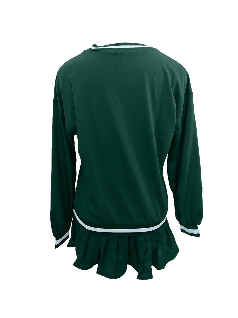 Women’s Printed Sweatshirt and Pleated Skirt Two-Piece Set.