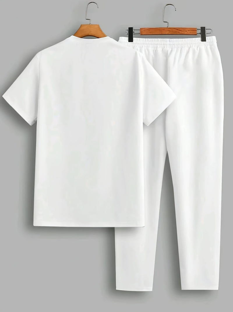 Men's 2pcs Summer Set Casual T-Shirt and Pants Outfit.