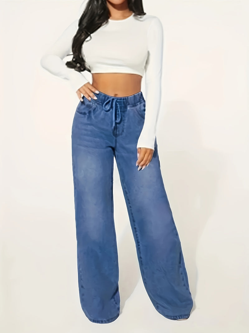 A Pair of Women's Stylish Loose-Fit Straight-Leg Jeans.
