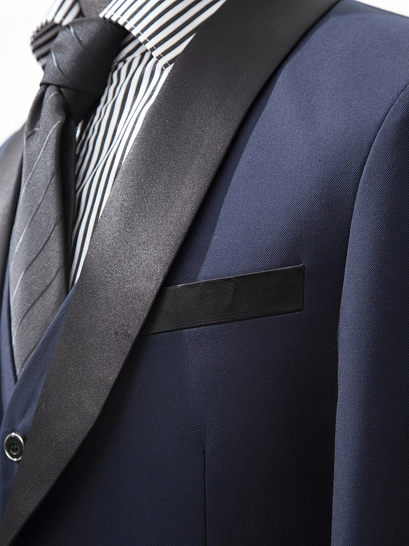 Men's 3pcs Suit with Notch Lapel, Business Formal Set, Includes Jacket.