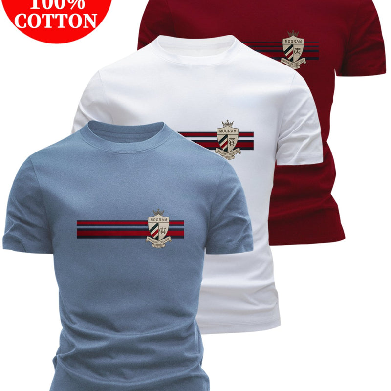 3pcs Men's Cotton T-Shirts - Slim Fit Short Sleeve Crew Neck Summer Tees.